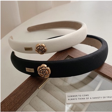 Băng Đô Cài Tóc Đính Hoa Trà Đen Trắng Kiểu Hàn Quốc Dễ Thương Cho Bé Gái