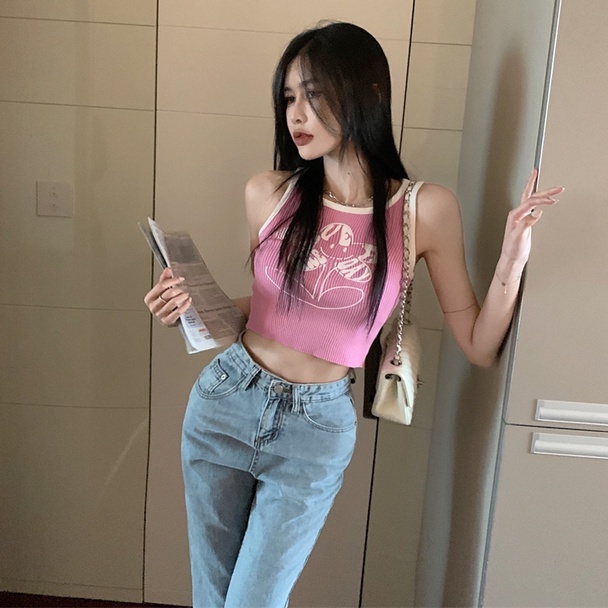 Áo hai dây nữ ZHELIHANGFEI dệt kim hình bông hoa gợi cảm thời trang