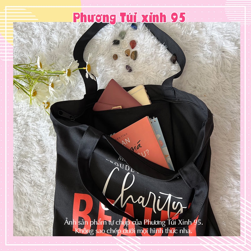 Túi vải túi tote Beauty đeo chéo kẹp nách loại to đẹp có khóa phong cách trẻ trung Phuongtuixinh TVA02