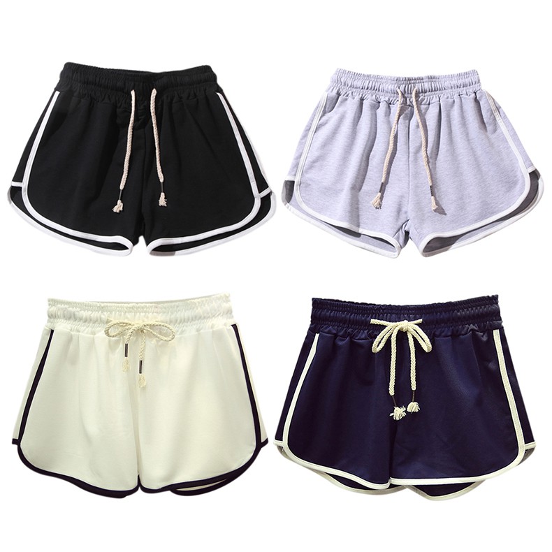 [Baywellfashion]Womens Striped High Drawstring Waist Beach Shorts Sports Running Yoga Shorts Pants