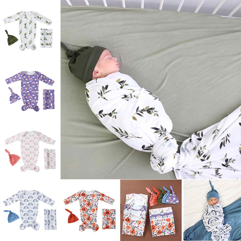 Bộ 3 Món Gồm Túi Ngủ + Khăn Quấn + Mũ In Họa Tiết Cho Bé Sơ Sinh