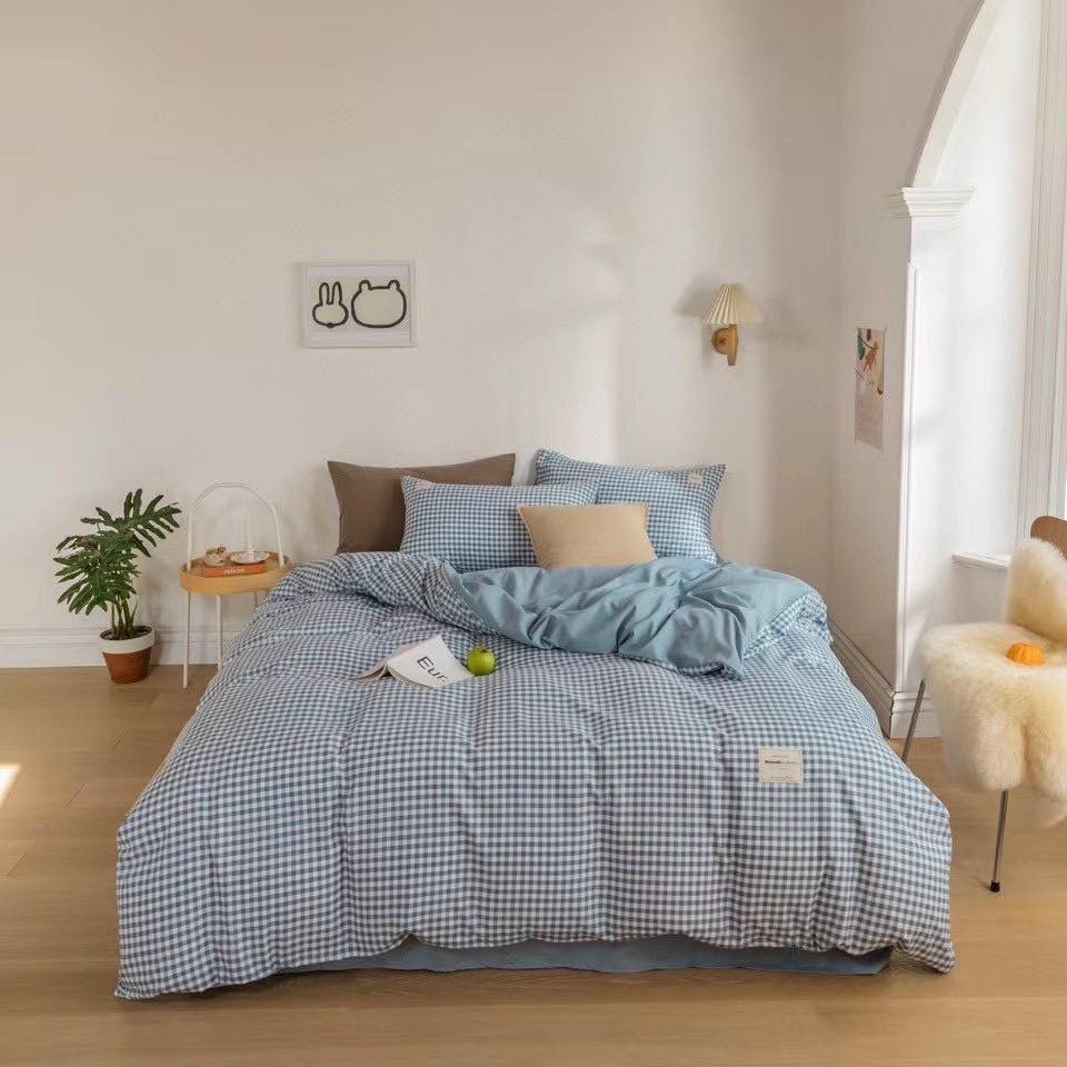 Bộ Chăn Ga Gối Cotton TC Emmidecor cao cấp Chăn ga TC kẻ miễn phí bo chun