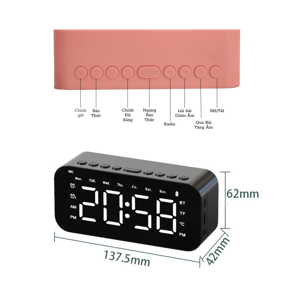 Loa Bluetooth Màn Hình Led P6 | Loa Không Dây Tích Hợp Đồng Hồ - Báo Thức - Đài FM -Màn Hình Gương - Đo Nhiệt Độ -DC4562