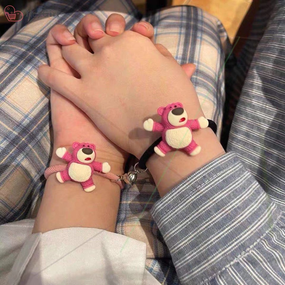 Vòng đeo tay cao su gắn nam châm thiết kế hoạt hình gấu dâu Disney đáng yêu đa năng dành cho cặp đôi