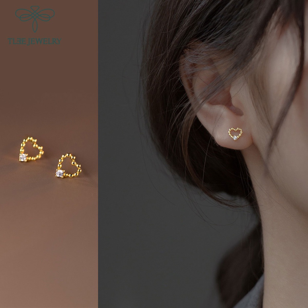 Khuyên tai bạc nữ TLEE mẫu tim hạt mix viên đá mini xinh xắn TleeJewelry B0246