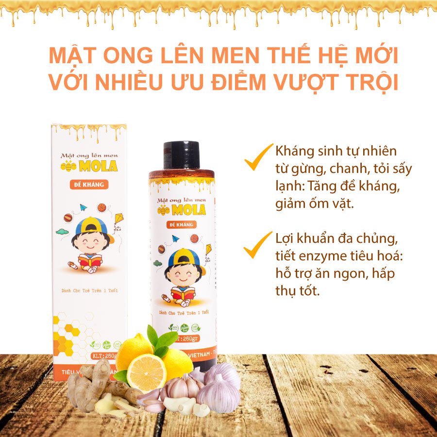 Mật ong lên men Mola chai 260gr, Bổ sung lợi khuẩn, hỗ trợ tiêu hóa, làm đẹp da