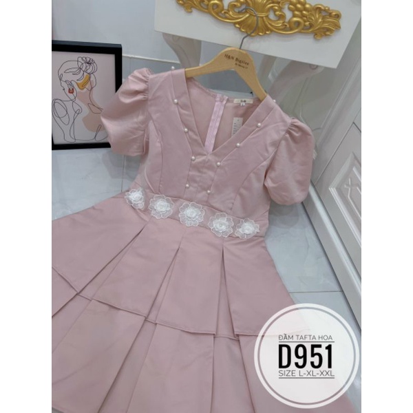 ĐẦM BIGSIZE XẾP LY ĐÍNH HOA HỒNG Ở EO