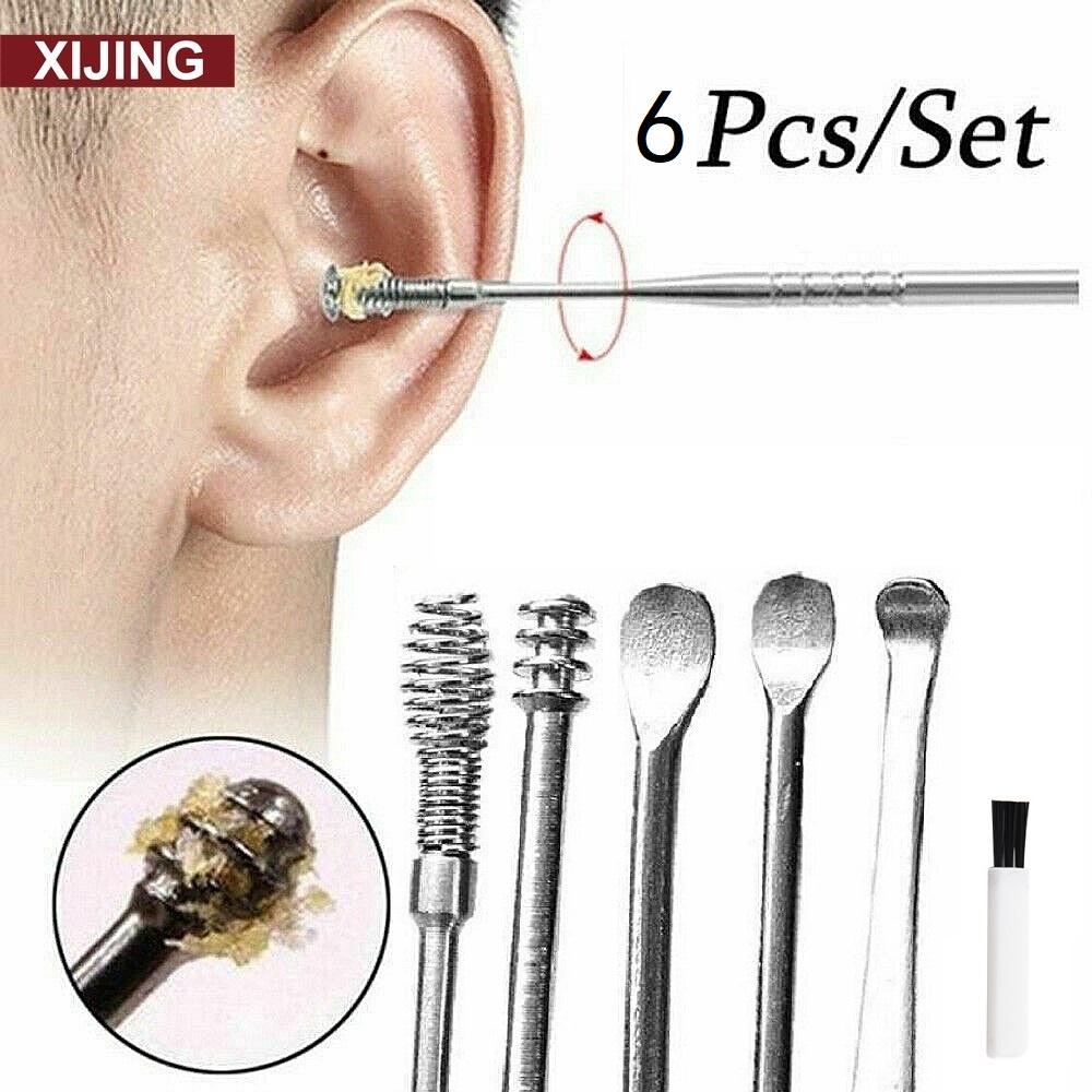 (Hàng Mới Về) Set 6 Dụng Cụ Lấy Ráy Tai Bằng Thép Không Gỉ Tiện Dụng