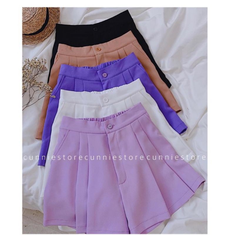 [AN MỘC] Quần Short đùi nữ xếp ly ống rộng giả váy nhiều màu