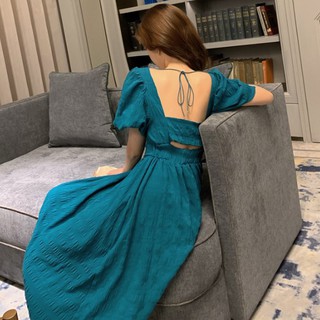 YATWIN ❍◆☒In the summer of 2020 new French vintage party led backless dress temperament waist short sleeve skirt teamed women''s clothing