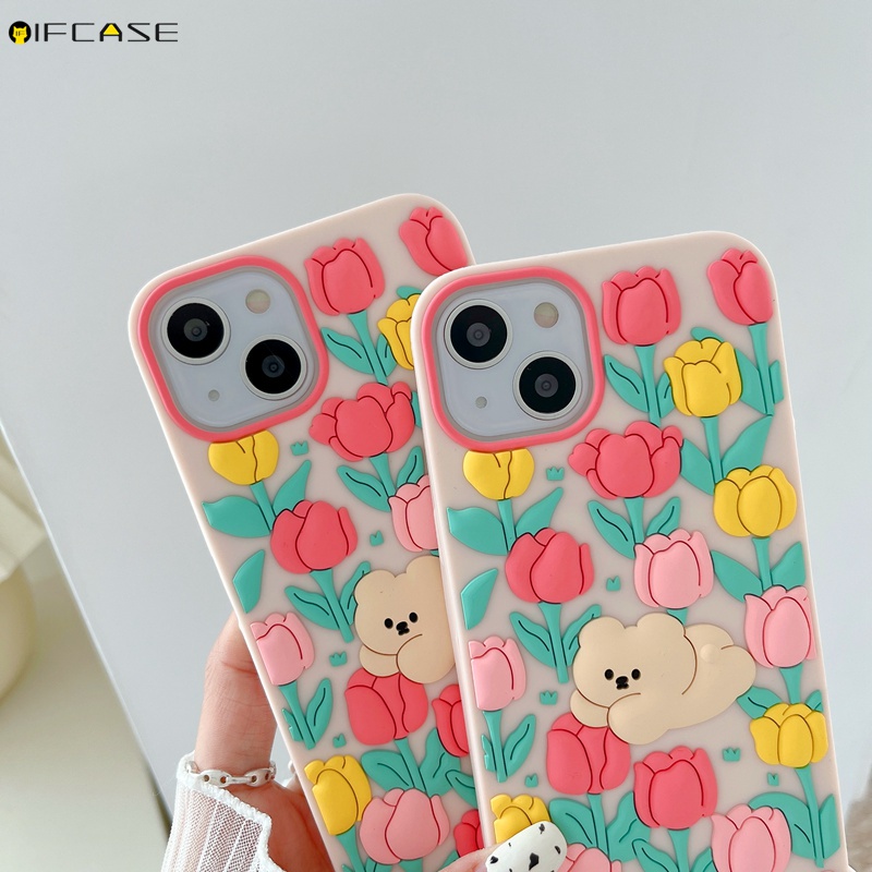 Ốp Điện Thoại Silicone Mềm Chống Sốc In Hình Hoa Tulip 3D Cho iPhone 13 12 11 Pro Max XS Max XR X 7 8 Plus