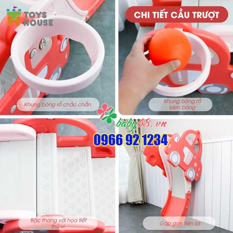 Cầu trượt kèm khung bóng rổ hình Ô tô KT 157*68*64 Toys House WM21B061-P, WM21B061-B