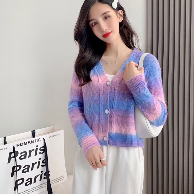 IELGY Áo Khoác cardigan Dệt Kim Tay Dài Dáng Rộng Màu gradient Thời Trang Cho Nữ