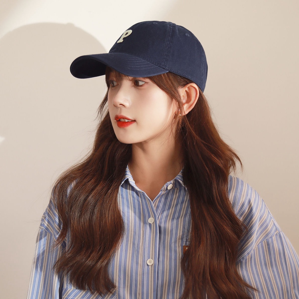 Korean letter P Baseball Cap Girls' soft Top Sports hat Dirty Orange Caps