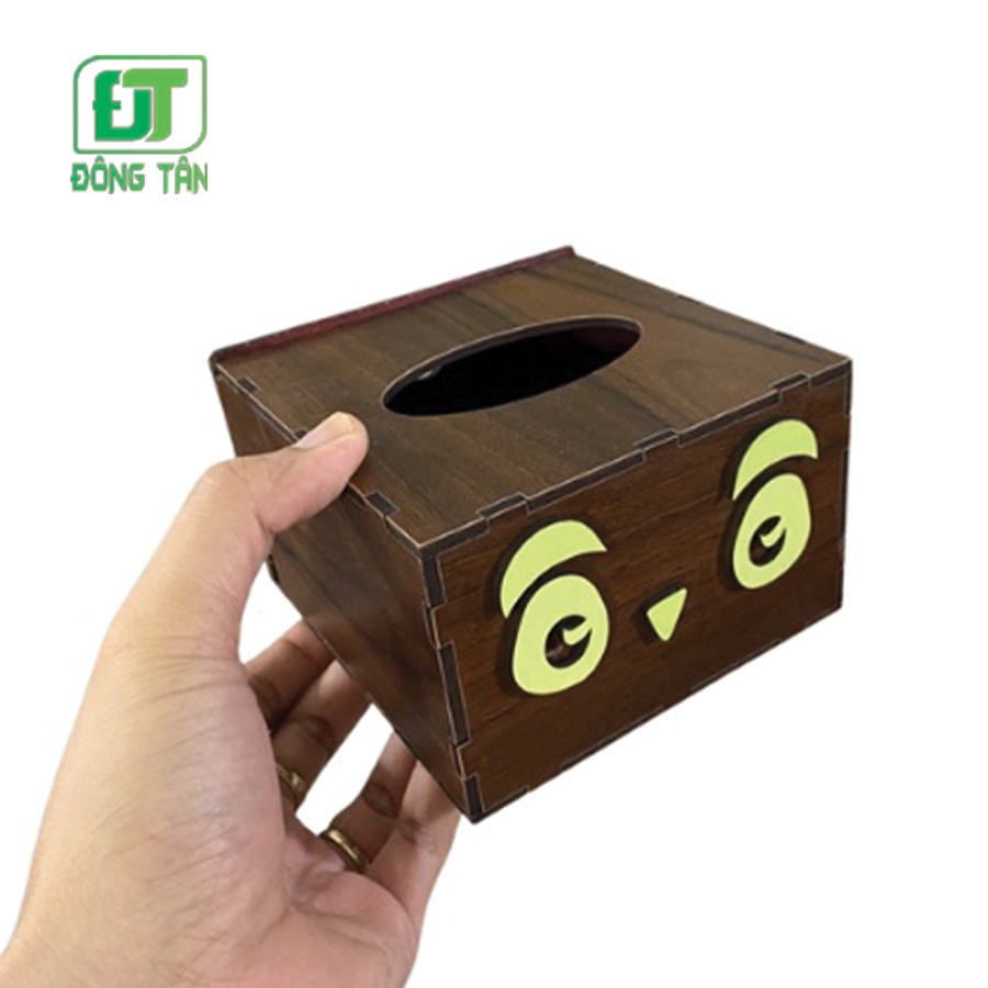 Hộp Đựng Khăn Giấy Ăn ĐÔNG TÂN Bằng Gỗ Hình Vuông Tặng Kèm Ống Tăm Gỗ