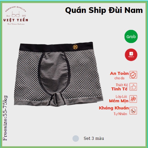 Hộp 3 quần ship đùi nam chữ H chất liệu cotton mềm mại Freesize 50-75kg Việt Tiến ACC06