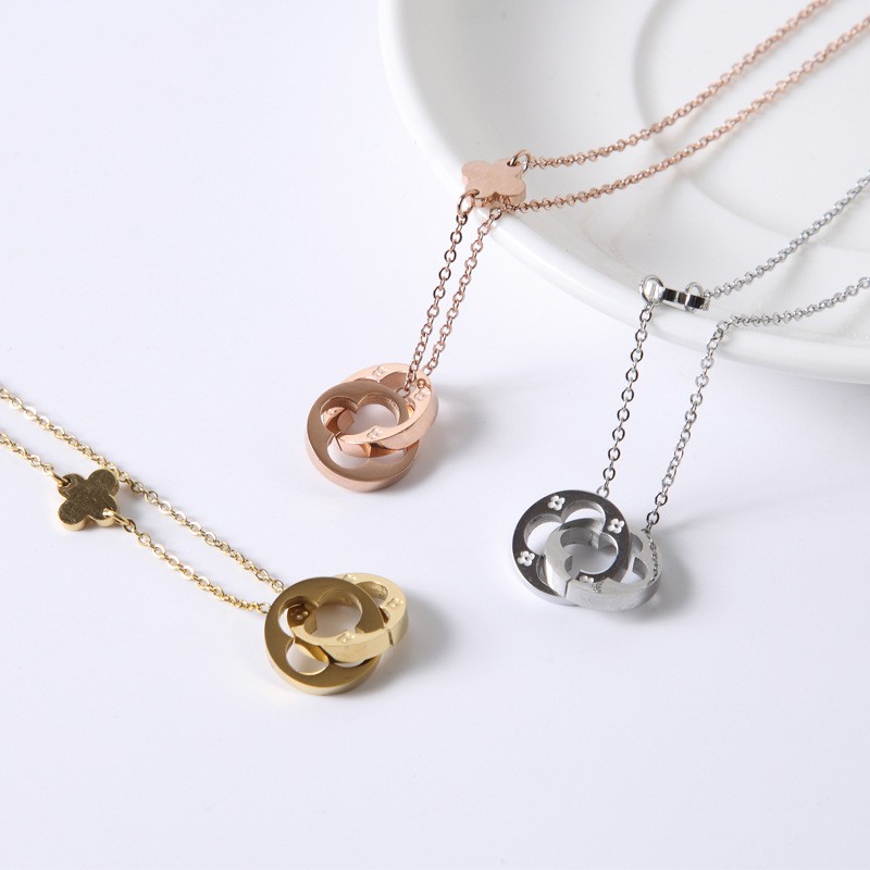 Vòng cổ dây xích đôi ngắn màu vàng hồng đơn giản không gây dị ứng thời trang Hàn Quốc