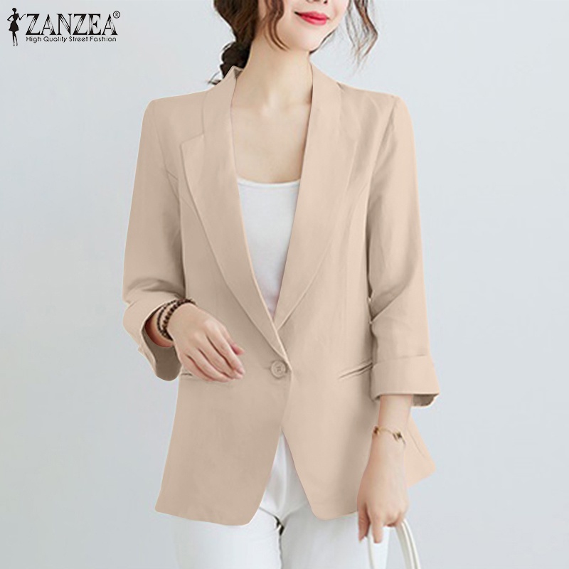 Áo khoác blazer ZANZEA tay lỡ có túi phong cách retro cho nữ