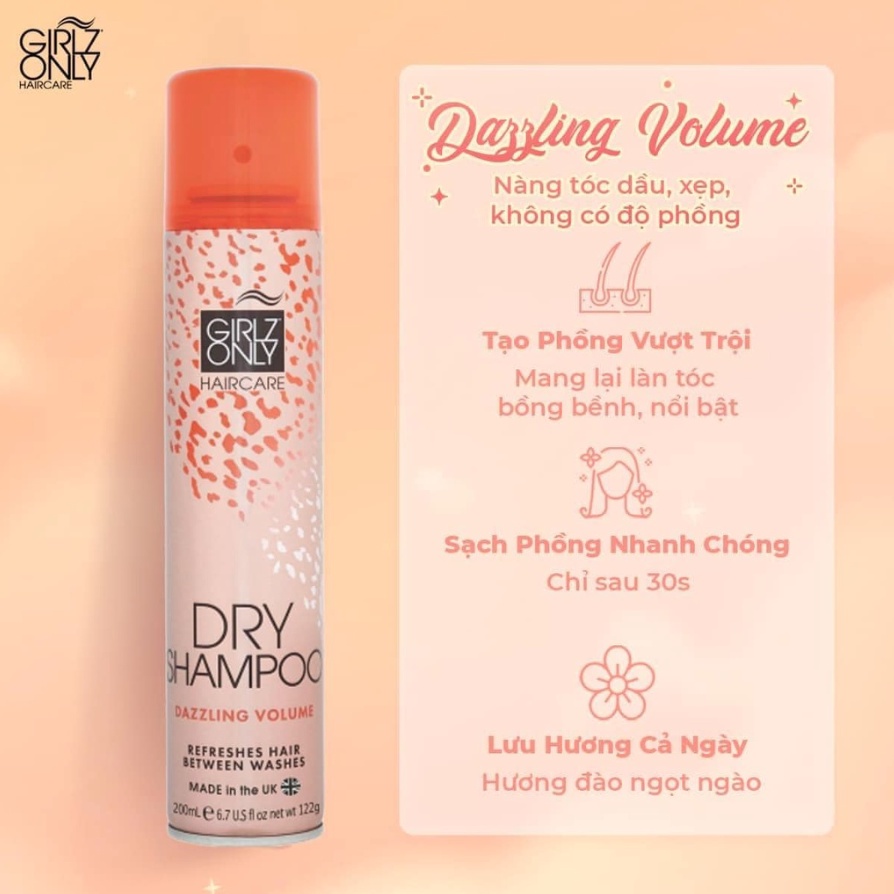 Dầu Gội Khô Girlz Only Party Nights / Dawn 'Til Dusk / Dazzling Volume / No Residue Nude 200ml