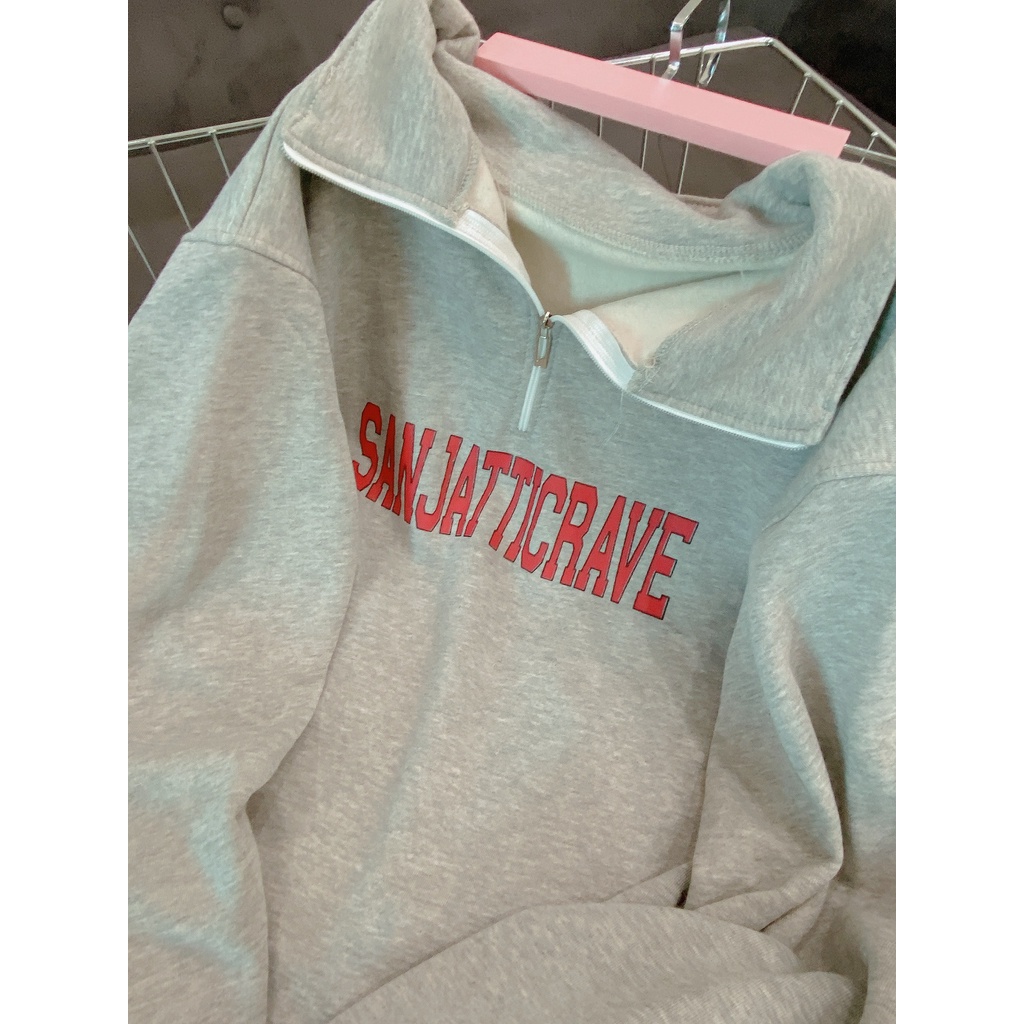 Áo Polo Dài Tay Cổ Bẻ Nam Nữ Chữ San Dáng Rộng Tay Bồng Chất Nỉ Lì Unisex