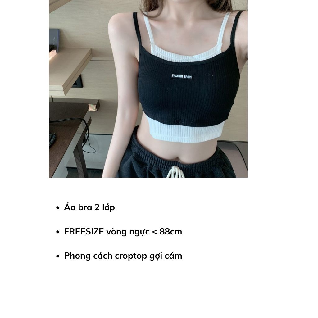 Áo bra 2 dây nữ đẹp, áo lót không gọng 2 lớp phong cách croptop cực xinh B7711