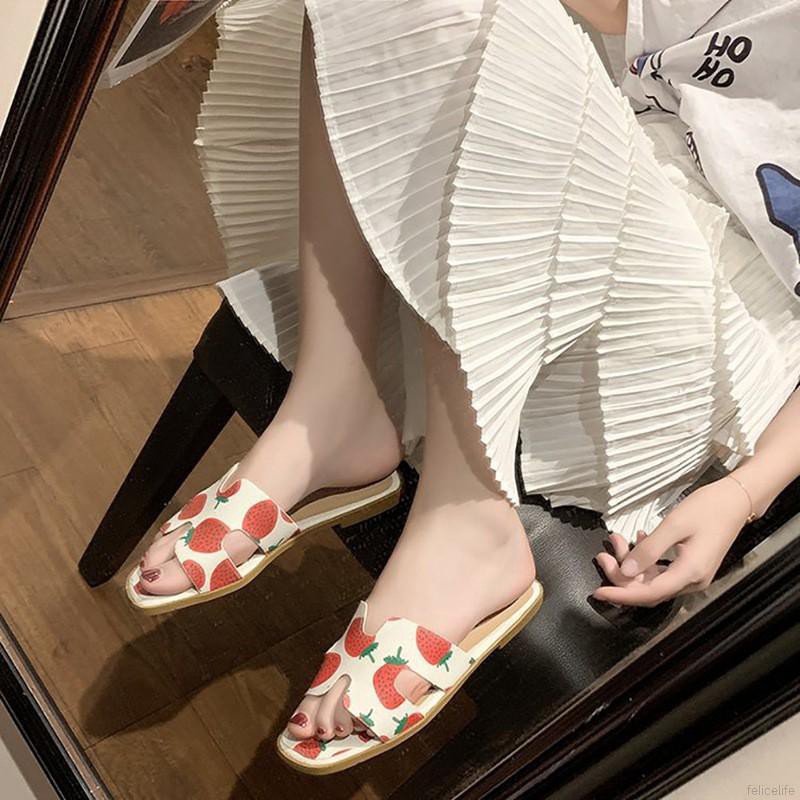 【Felicelife】Women Pineapple Printed Outdoor H-shape Flat Personality Flat Cute Anti-slip Sandal