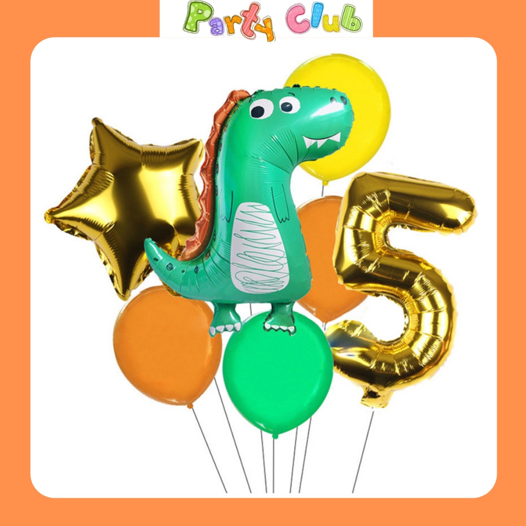 Set bóng khủng long kèm bóng số tuổi sinh nhật cho bé