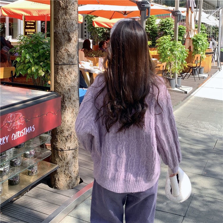 Áo Khoác Cardigan Dệt Kim Dáng Rộng Màu Tím Phong Cách Thời Trang Nhật Bản Mới