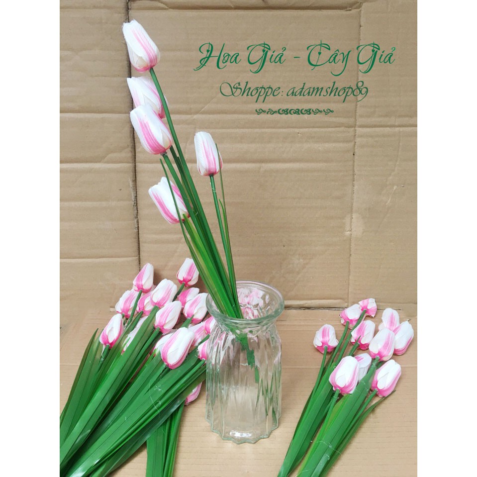 Hoa giả _ Hoa Tulip vải lụa 5 bông