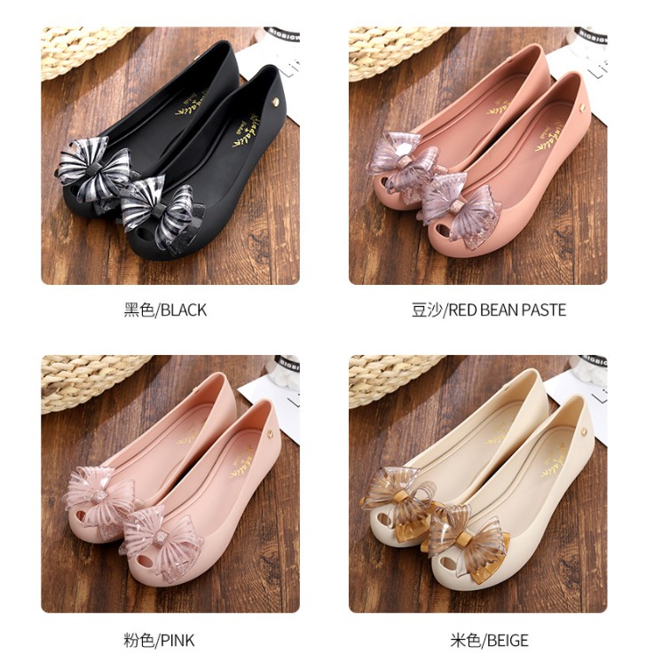 Mới Giày Búp Bê Đế Bằng Hở Mũi Đính Nơ Size 36-40 Thời Trang Mùa Hè Cho Nữ