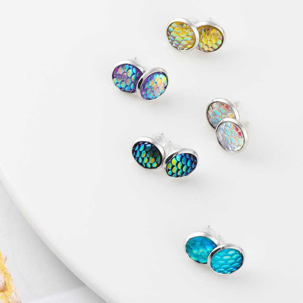 LAY Set 6 Đôi Bông Tai Họa Tiết Vảy Cá 12mm