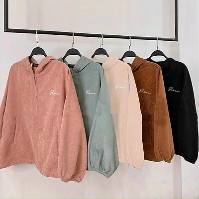 Áo Sơ Mi Nhung Gân BASIC Logo Chữ Tay Dài ,Cánh Dơi-Unisex Kiểu Hàn Quốc Đẹp -Khoác Chống Nắng Có Nón Mũ ,Khóa Kéo Zip