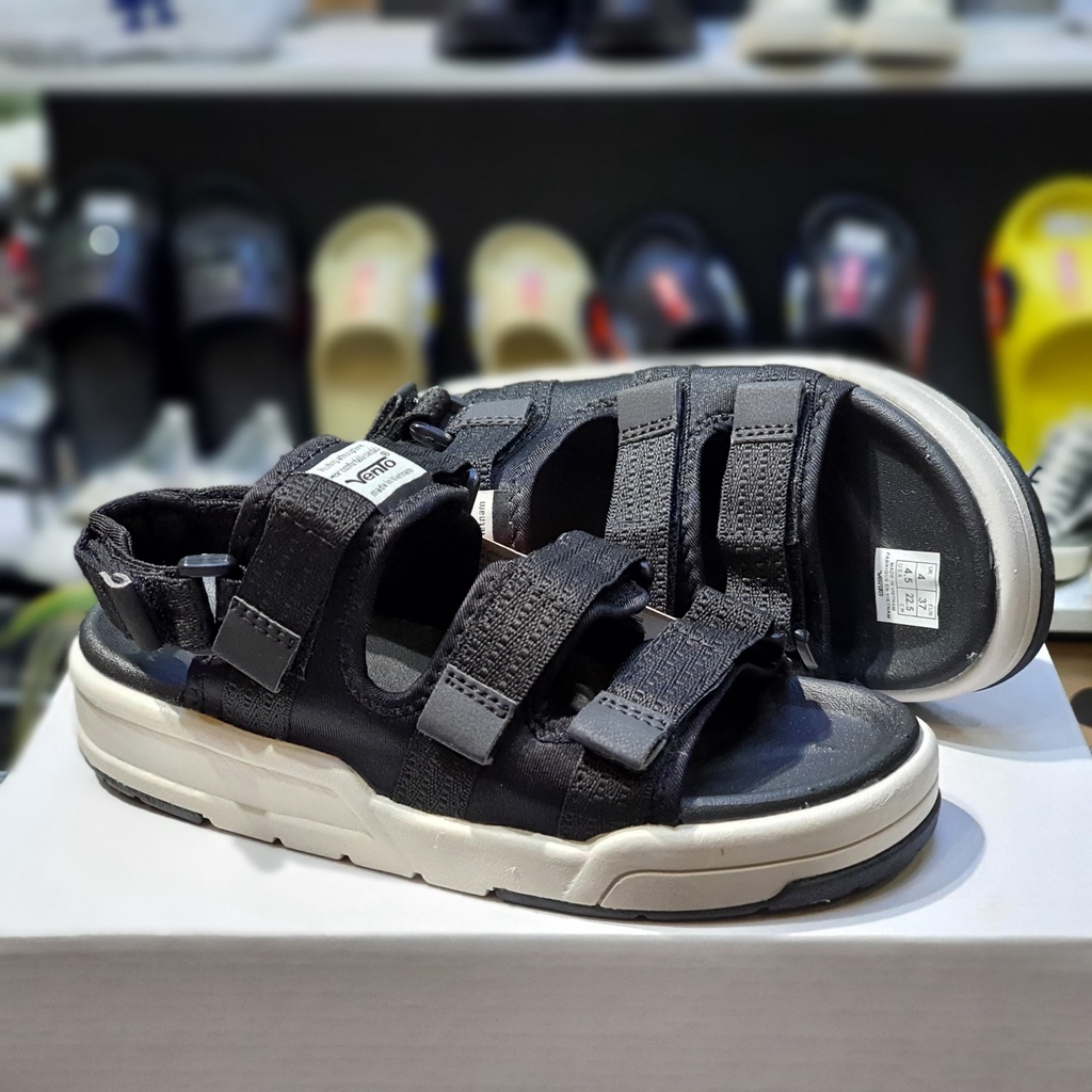 Sandal Vento chính hãng nam nữ SD-1001 màu đen ghi Black L.Grey, Dép quai sau tháo rời đế bằng đi học