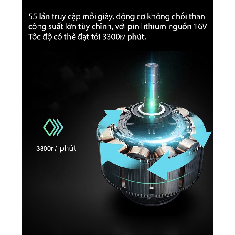 15 ĐẦU MASSAGE - BOOSTER T  - Súng Massage Gun Thư Giãn Cơ Bắp Trị Liệu Đau Nhức Mỏi Công Suất 126W - 6 Đầu