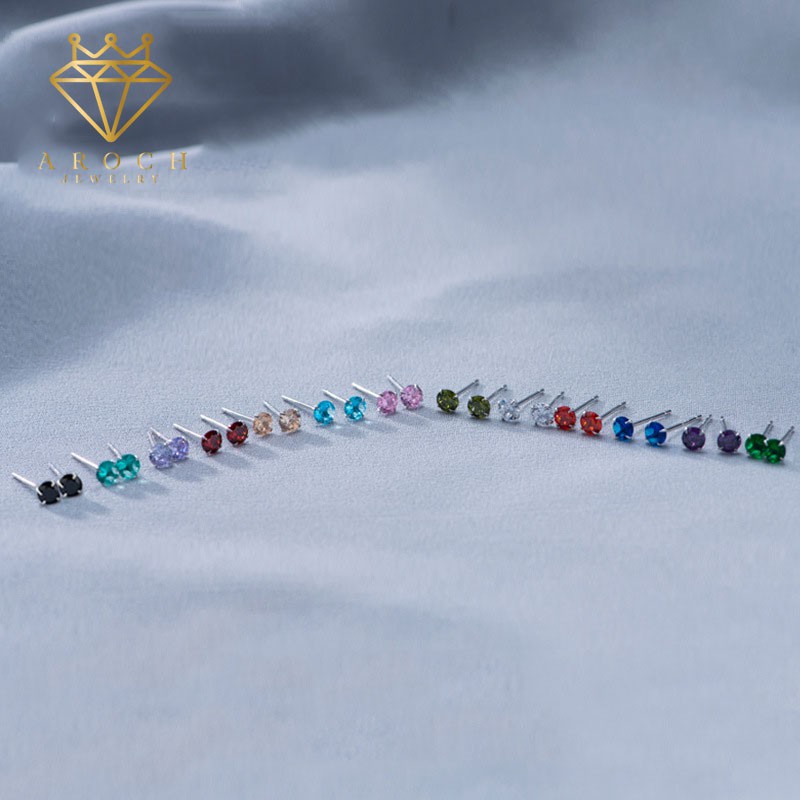 Khuyên tai bạc Ý s925 mặt đá Zircon nhiều màu E0281 - AROCH Jewelry