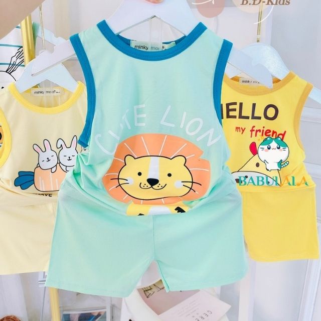 Đồ Bộ Minky Mom Bé Trai Bé Gái Ba Lỗ Mùa Hè Vải Thun Lạnh-Đồ Bộ Sát Nách Trẻ Em 0 1 2 3 4 5 TuổI-BABULALA-BL08