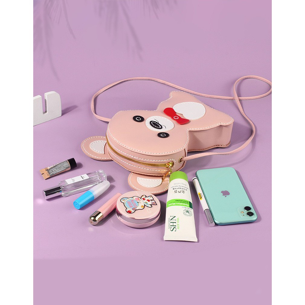 Túi Tự Làm Hình Gấu Đeo Nơ Đỏ Siêu CUTE ❤️ Ebi Store - Freeship ❤️ Set nguyên liệu HANDMADE khâu tay da PU