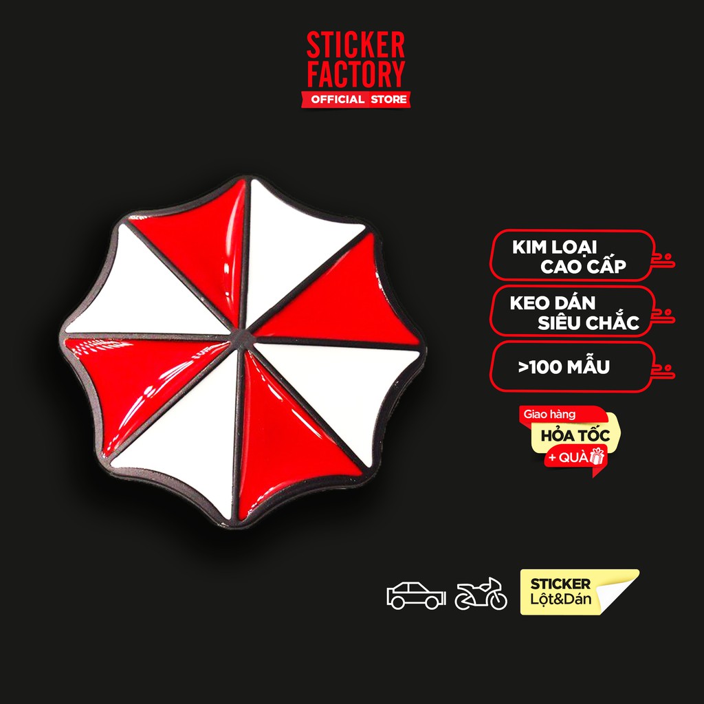 Umbrella logo 8 góc - Sticker hình dán metal kim loại 3D