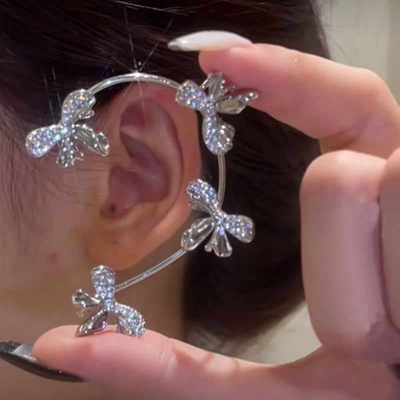 IF ME Khuyên kẹp vành tai hình nơ đính pha lê sáng bóng thanh lịch thời trang dành cho nữ