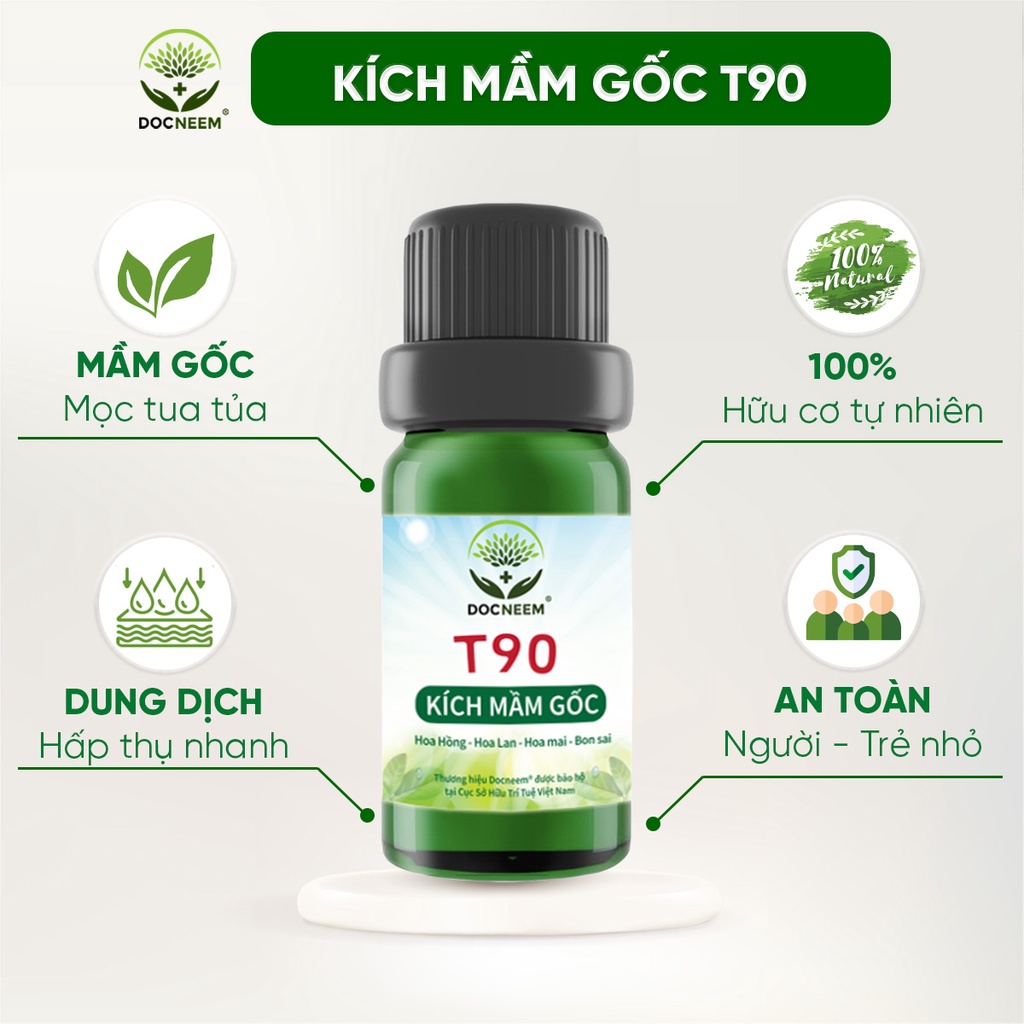 Kích mầm T90 DOCNEEM 10ml, chiết xuất mầm gạo, giàu Auxin, bật mầm tua tủa, hoa hồng, lan, cây cảnh, hiệu quả sau 5 ngày