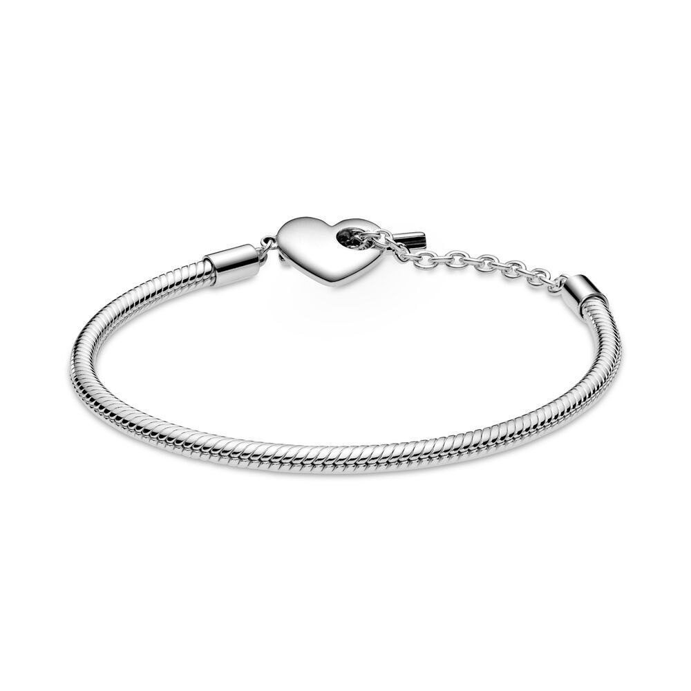 Pandora Vòng Tay Mạ Bạc 925 Hình Chữ T Họa Tiết Trái Tim Xinh Xắn