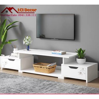 [ Hàng chọn ] Kệ tivi LCI-1769 trắng, (90-120)*26*31cm, Gỗ MDF phủ melamin chống thấm