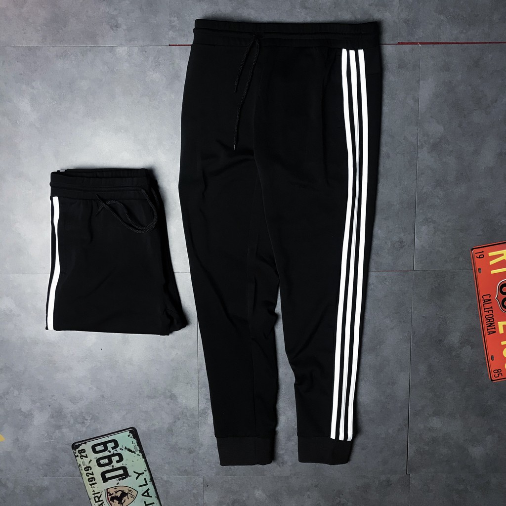 Quần Jogger Nam Đen 3 Sọc Trắng Ống Bo Chun Xịn