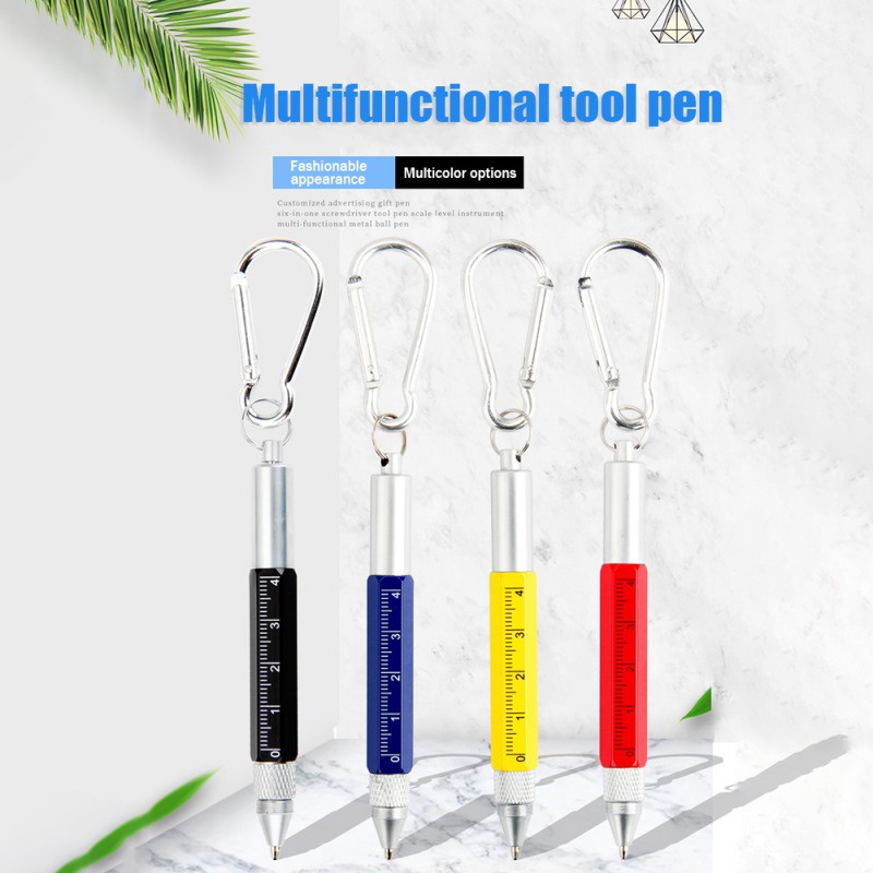 Bút Bi Kim Loại Mini Đa Năng 6 Trong 1 Tích Hợp Móc Khóa Tiện Dụng