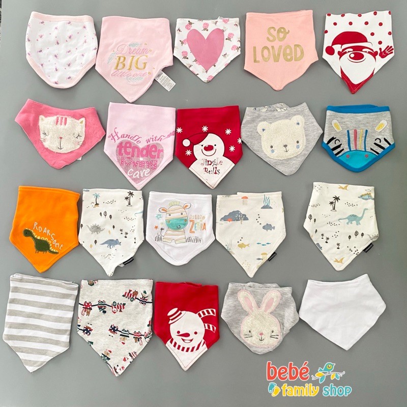 Set 1-3 khăn yếm tam giác giữ ấm cho bé/ khăn yếm cổ ăn dặm cho bé cúc bấm thun cotton xuất dư xịn