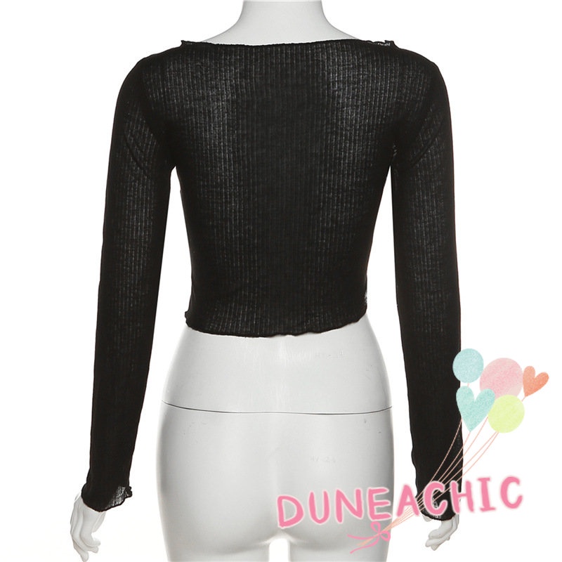 DUNEA Áo Thun Tay Dài Cổ Tròn In Chữ Thời Trang Cho Nữ