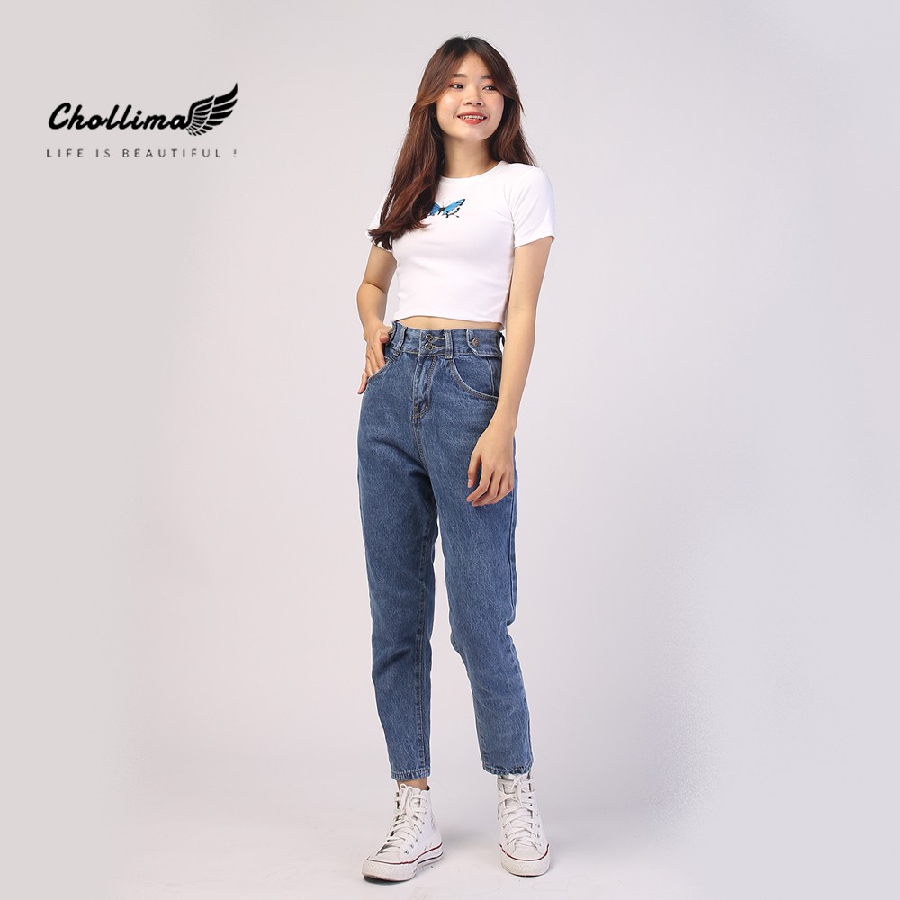 Quần baggy jeans nữ Chollima form rộng 2 bách vuông,lưng thun QD016