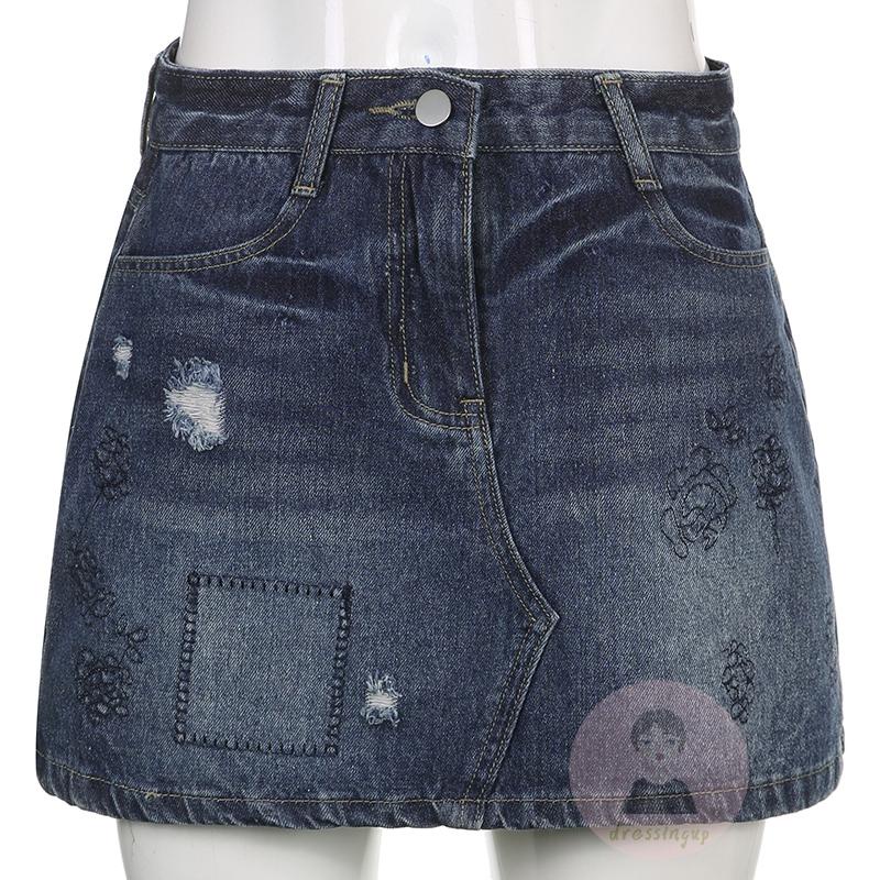 Chân Váy Jeans Lưng Thấp Đính Nút Thời Trang Cho Nữ