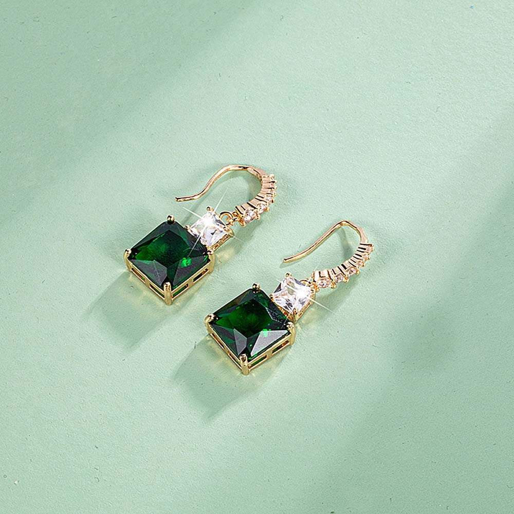 Bông Tai Hình Vuông Màu Xanh Lá Thời Trang Cho Nữ