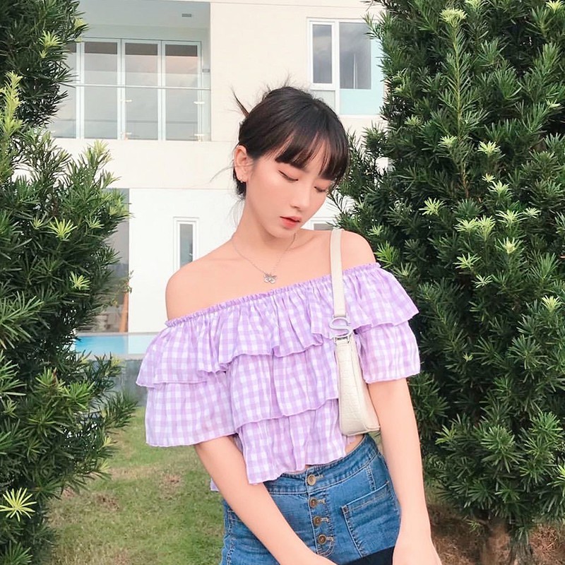 Áo trễ vai 3 tầng tím tingoan BOY BYE OFF/PP | BigBuy360 - bigbuy360.vn